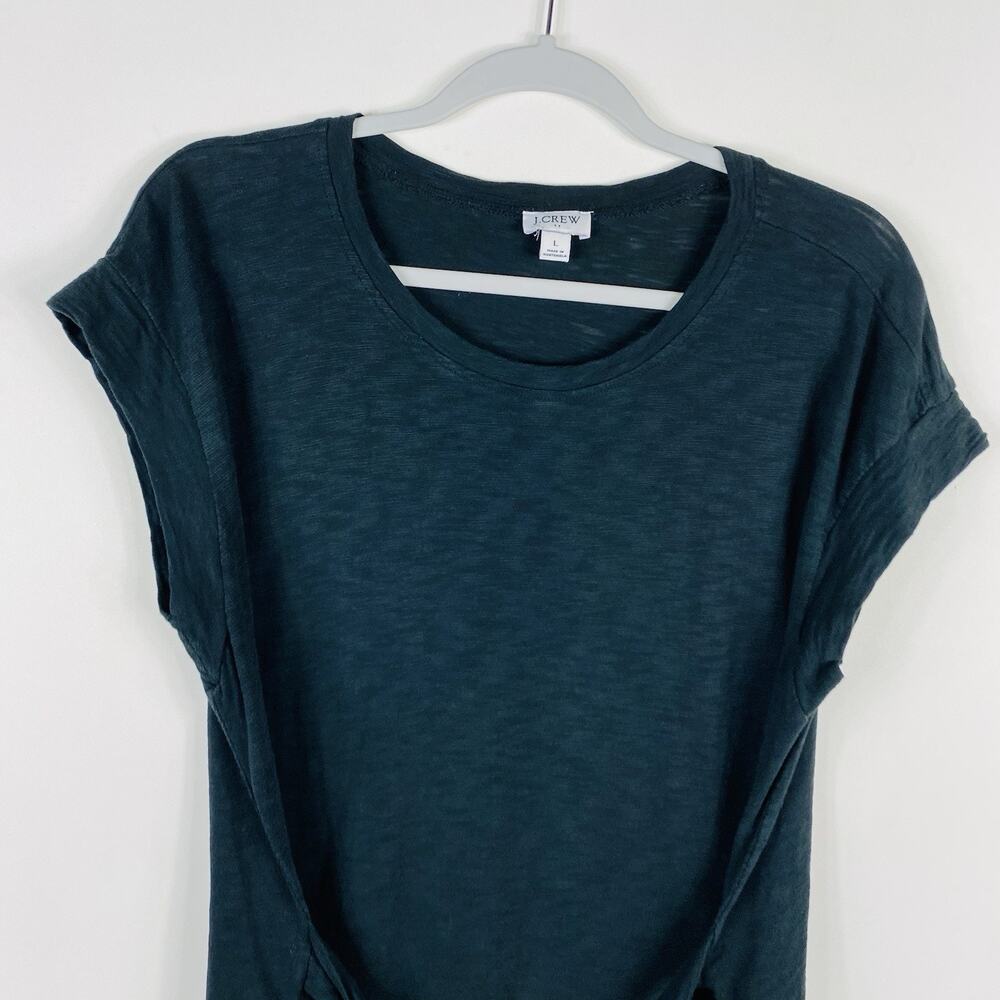 J. Crew T-Shirt Dress Large Black Short Sleeve Tie Waist 100% Cotton BI142 - Picture 4 of 6